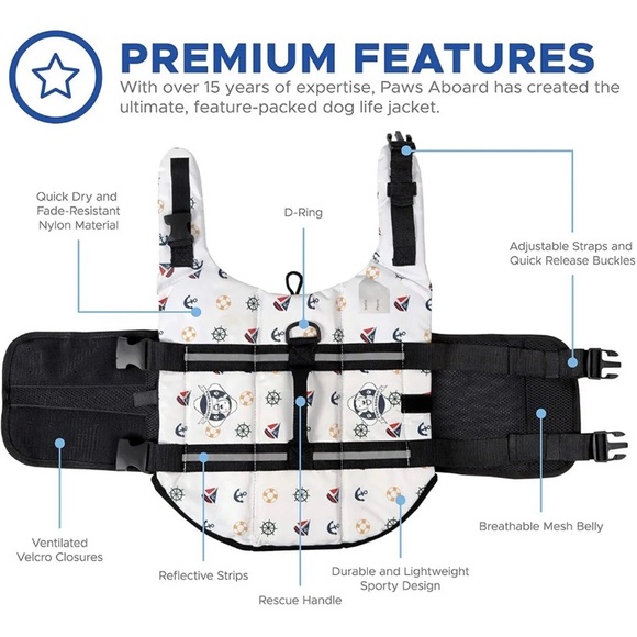NWOT Paws Aboard Nautical Dog Life Jacket, X-Small - Picture 5 of 7